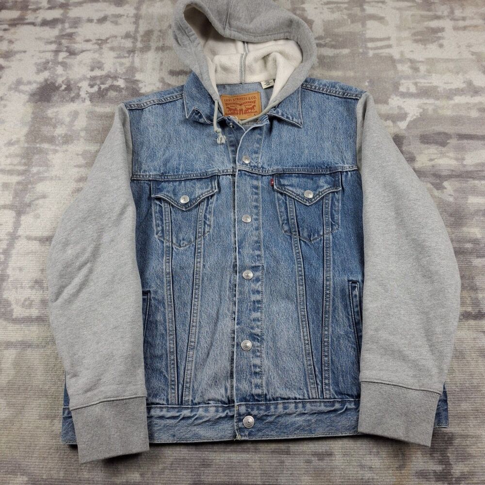 Levis Hybrid Hoodie Denim Trucker Jacket Mens Large L Blank Red Tab R Rare